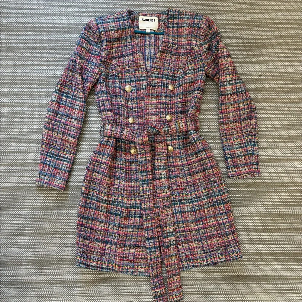L'AGENCE Colorful Tweed Belted Blazer Coat - Picture 1 of 7